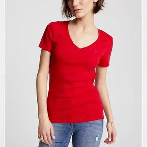 Tommy Hilfiger Women’s Favorite V-Neck Short Sleeve Red T-Shirt Medium